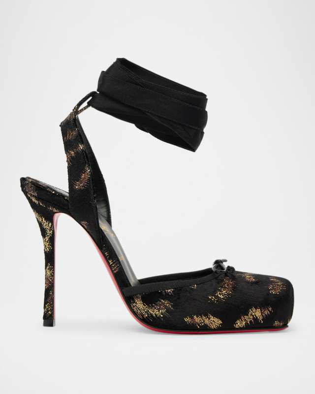 Cassia Silk Ankle-Tie Red Sole Ballerina Pumps